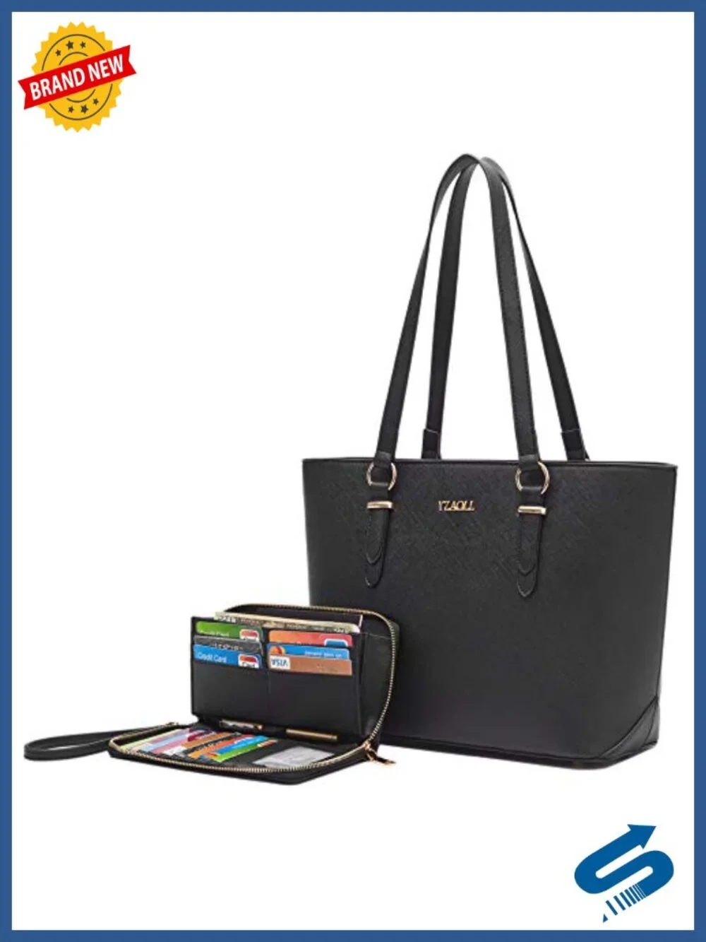 Faux Leather Large Tote Satchel Handbag with Wallet Set
